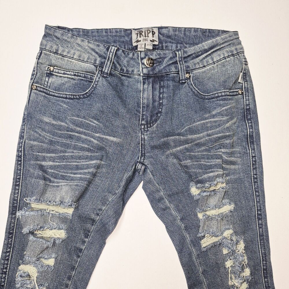 Tripp NYC Y2K Mall Goth Shredded Skull Distressed Skinny Jeans Size 5 27